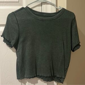 NWT Aerie Ribbed Lettuce Edge Green Babydoll Tee